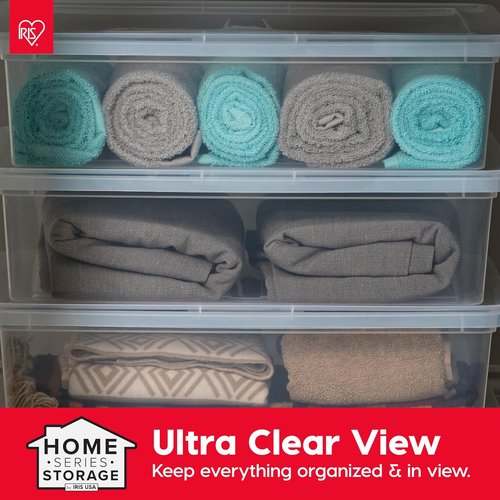 IRIS USA 6-Pack Clear Storage Bins with Lids - 28 Quart Stackable Containers for Organizing Shoes, Clothes & More - BPA-Free