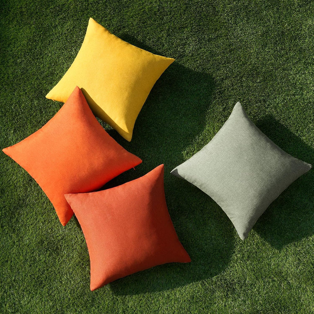 MIULEE Decorative Outdoor Throw Pillow Covers - Waterproof Linen Cushion Cases | Pack of 4, 18x18 inch, Rust Green for Halloween & Patio