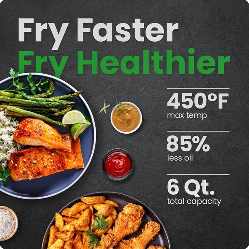 Chefman Air Fryer - 6 QT Compact Air Fryer with Hi-Fry Technology & Touchscreen Controls - Black