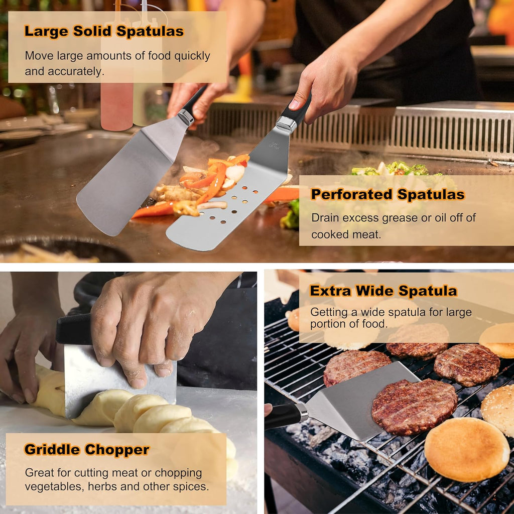 238PCS Premium Griddle Accessories Kit - Essential Tools for Flat Top Grill | Enlarged Spatulas, Burger Press & Basting Cover