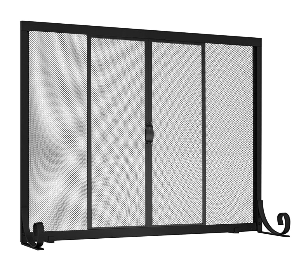 Fire Beauty Fireplace Screen, Wrought Iron Mesh, Baby Safe Spark Guard Protector with 2-Doors Large Flat Guard Screens (37.8 x 30.7 Inch)
