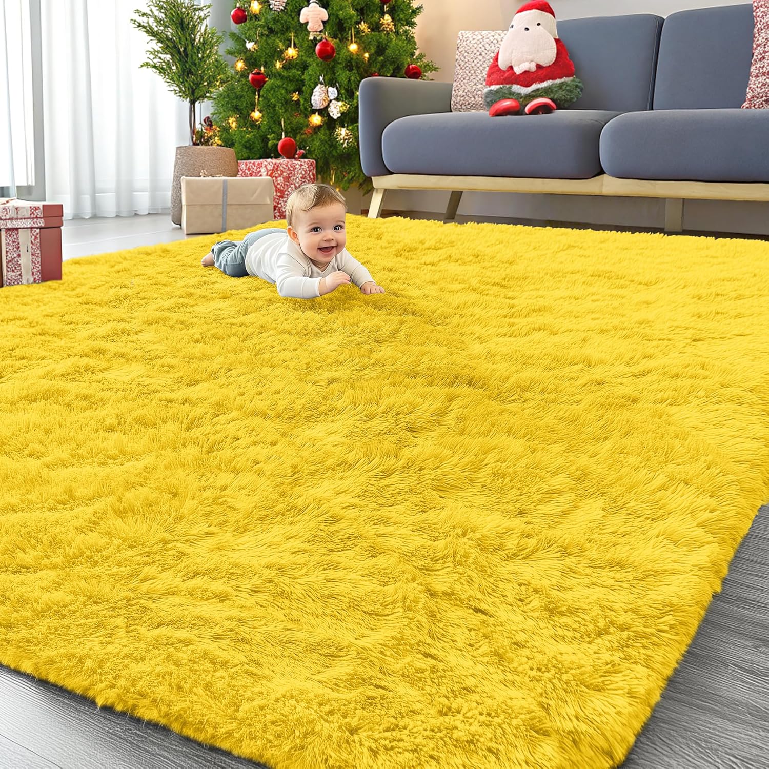 OLANLY Large Area Rug - Soft Fluffy Shaggy Carpet for Living Room & Bedroom | 9x12, Yellow