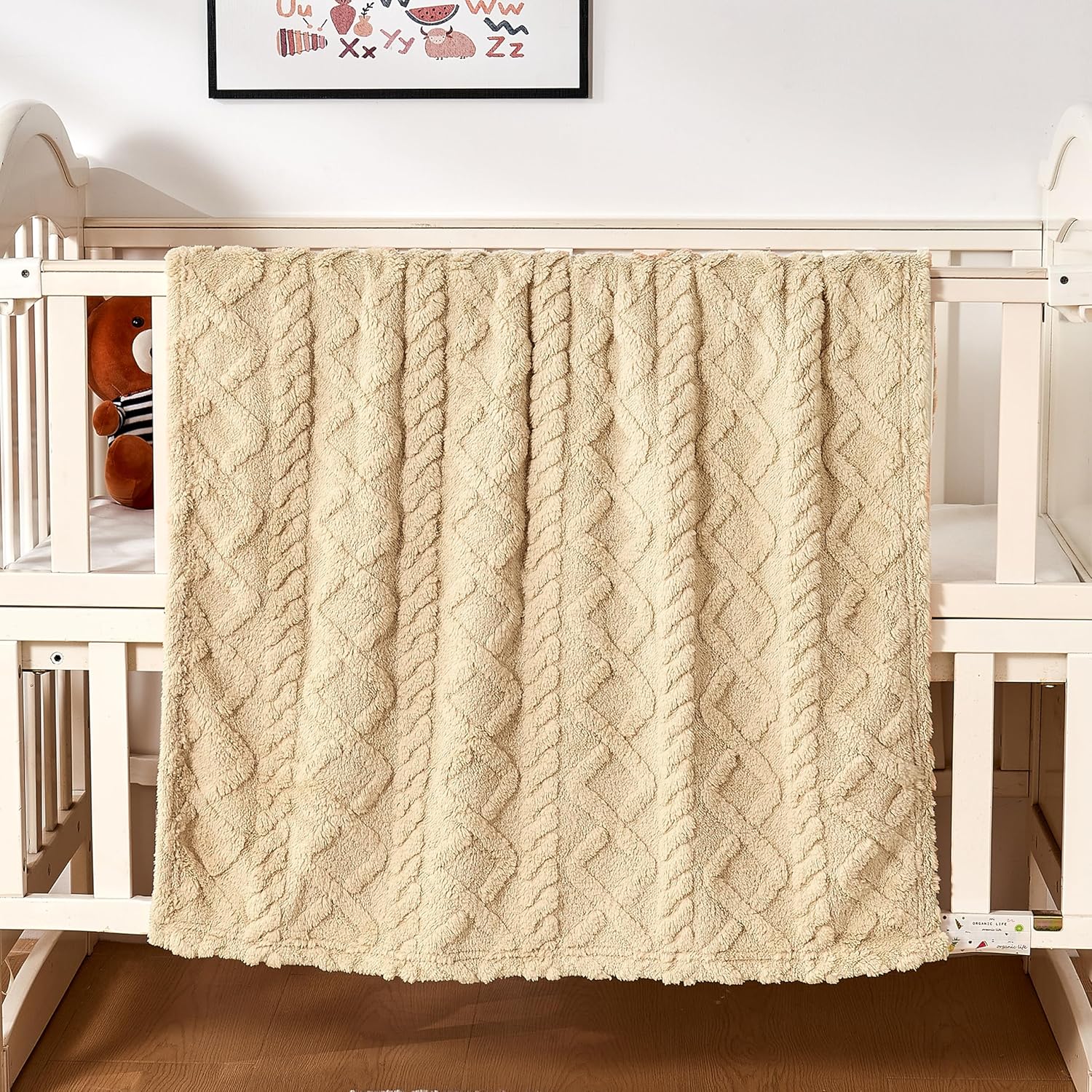 Sherpa Fleece Baby Blanket - Ultra Soft & Fluffy Premium Infant Blanket for Crib/Stroller | 30”×40” (Khaki)
