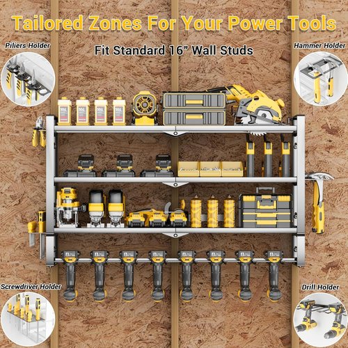 **Skiennix Heavy Duty Power Tool Organizer - 4 Layers Wall Mount with 8 Cordless Drill Holders | 400lbs Capacity**