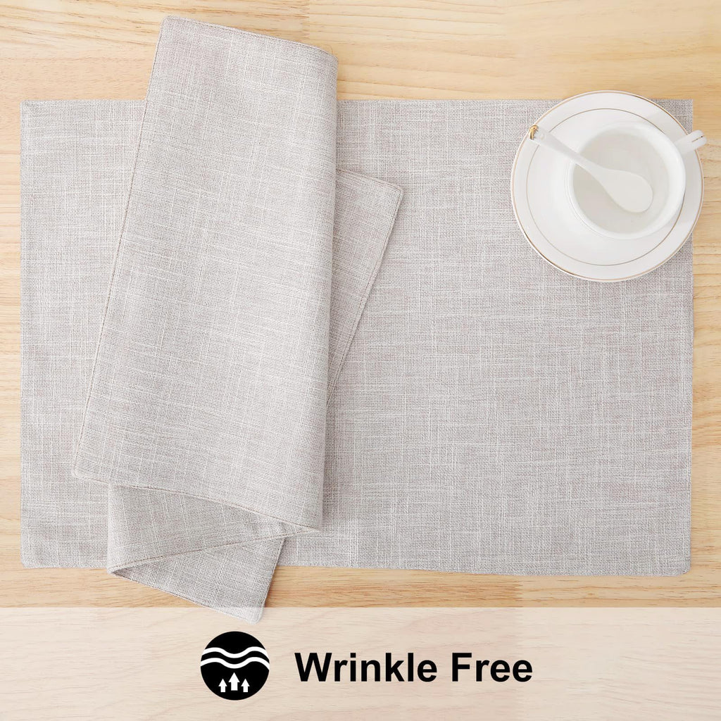 homing Faux Cotton Linen Placemats Set of 8, Cloth Washable Farmhouse Dining Table Mats for Indoors & Outdoors, Easy to Clean, Neutral Beige, 13 x 19 Inch