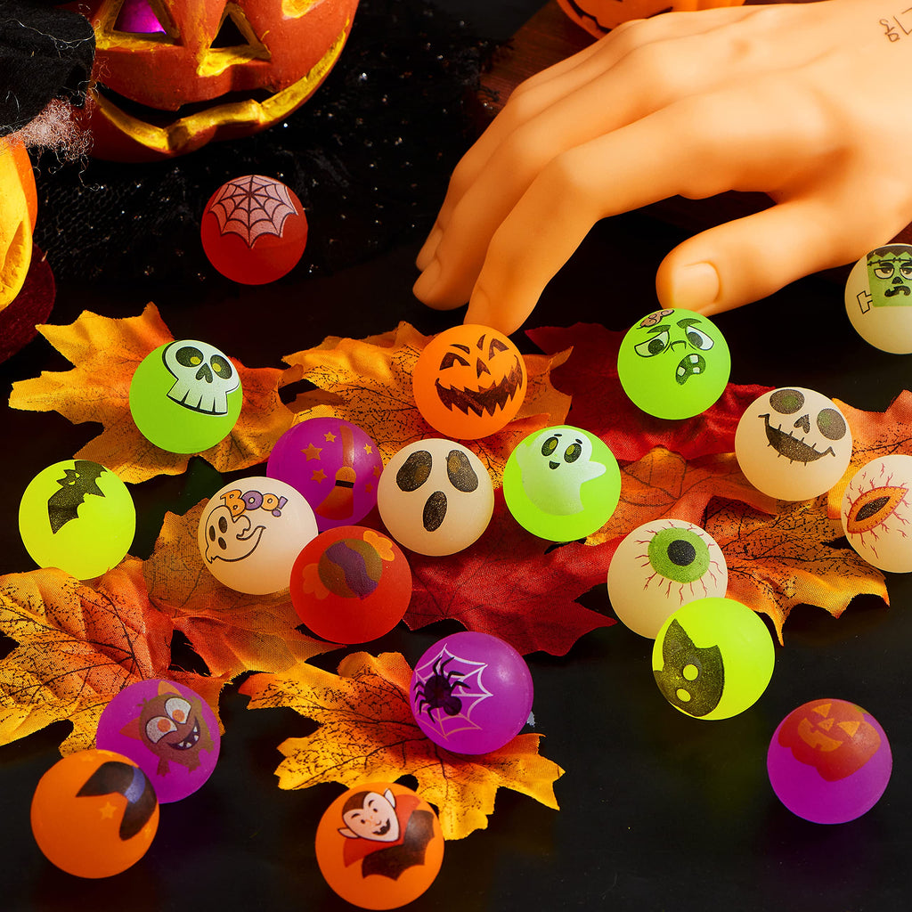 JOYIN 72 PCS Halloween Bouncy Balls, 20 Designs Glow in The Dark Bouncy Party Favors Supplies for Kids, Halloween Bouncy Balls Party Supplies, Trick or Treating Goodie, School Class Game Rewards
