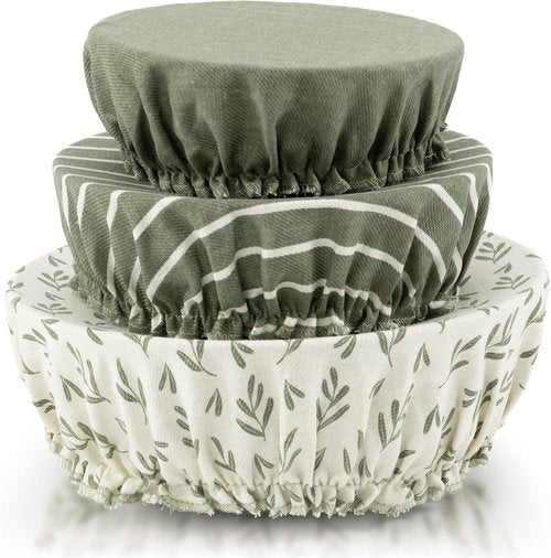 Beautiful Linen Cotton Blend Bowl Covers - Reusable Set of 3 for Bread Proofing | Fits Bowls 7" to 13" - Durable Sourdough Baking Accessories