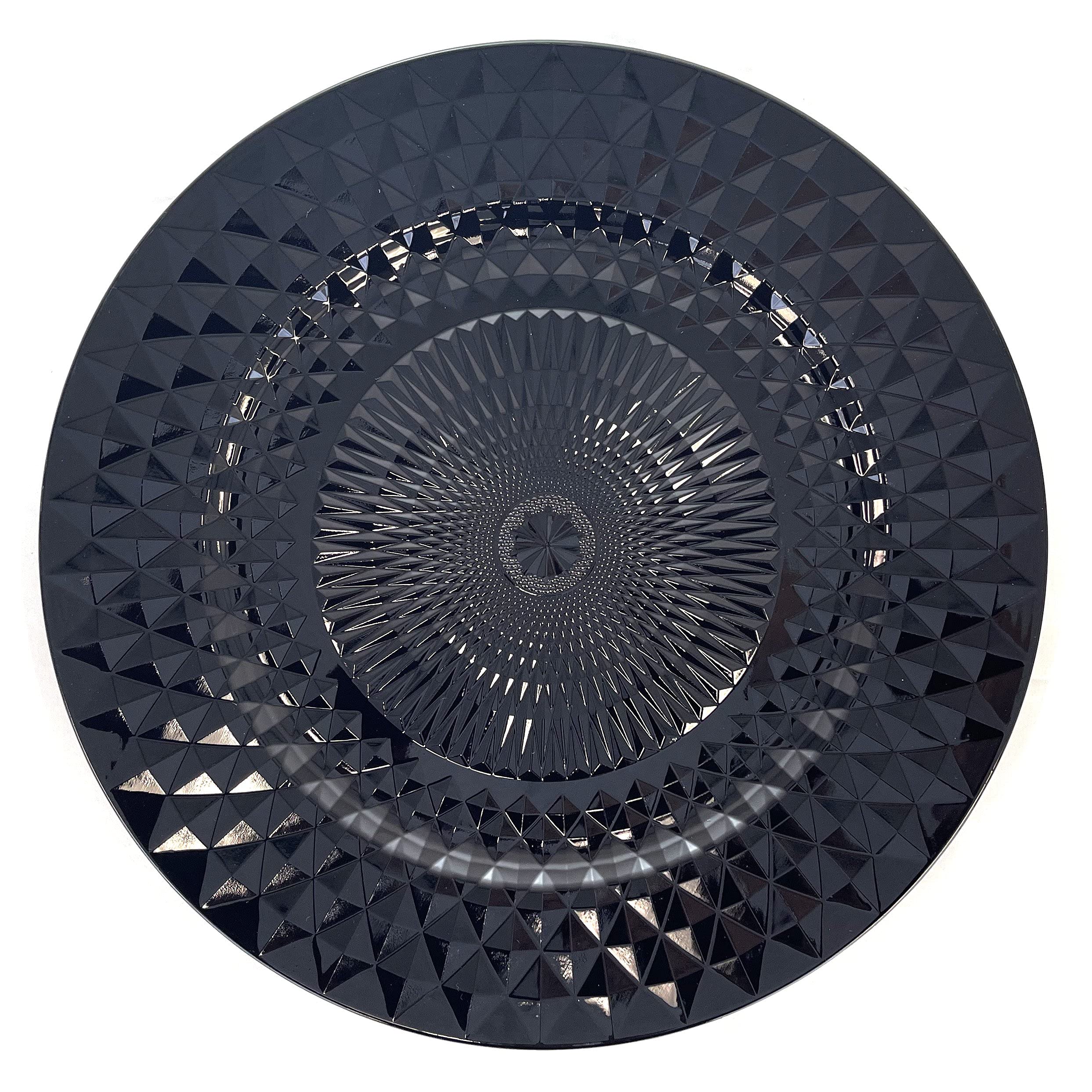 Allgala Charger Plates, 13-Inch 12-Pack Heavy Duty Plastic Diamond Pattern Sparkling Wedding Charger Plates-Black-HD80404