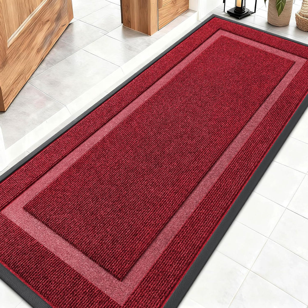 OLANLY Waterproof Front Door Mat - All-Season, Sturdy Natural Rubber, Easy Clean | 59x20, Wine Red