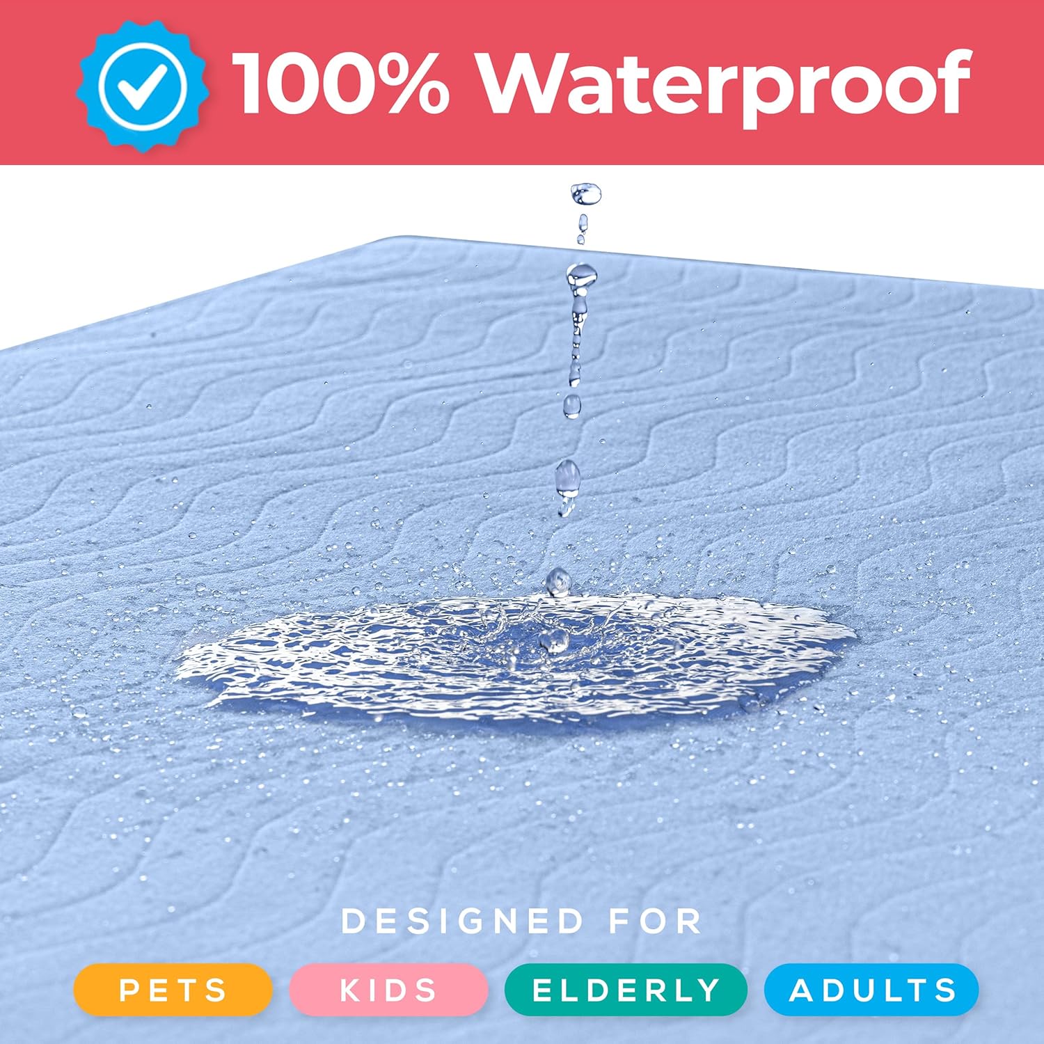 Utopia Bedding Waterproof Washable Underpads - Heavy Absorbency Bed Pads for Adults & Pets | 34" x 36" (Pack of 4) - Blue