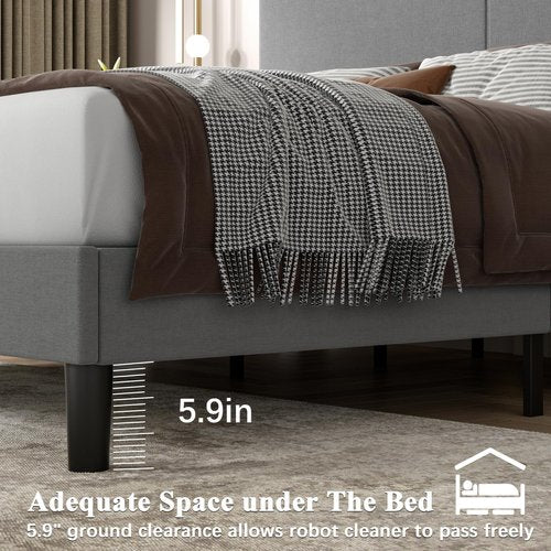 VECELO Twin Bed Frame with Type-C & USB Ports, Upholstered Platform Height-Adjustable Cotton and Linen Headboard,No Box Spring Needed, Noise-Free, Easy Assembly, Dark Grey