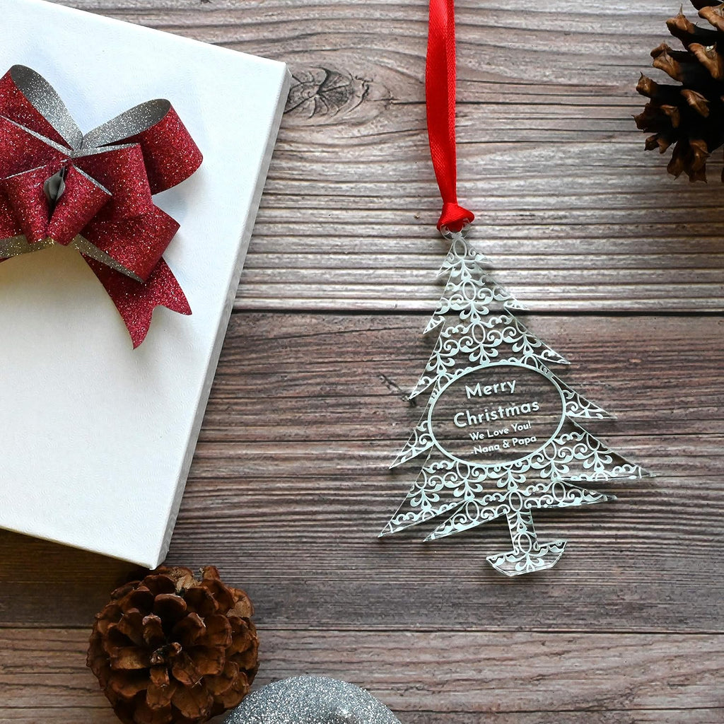 Personalized Christmas Ornaments by [Brand Name] - Unique Gift Box for Engagements, Weddings & Babies | Acrylic Lace Design