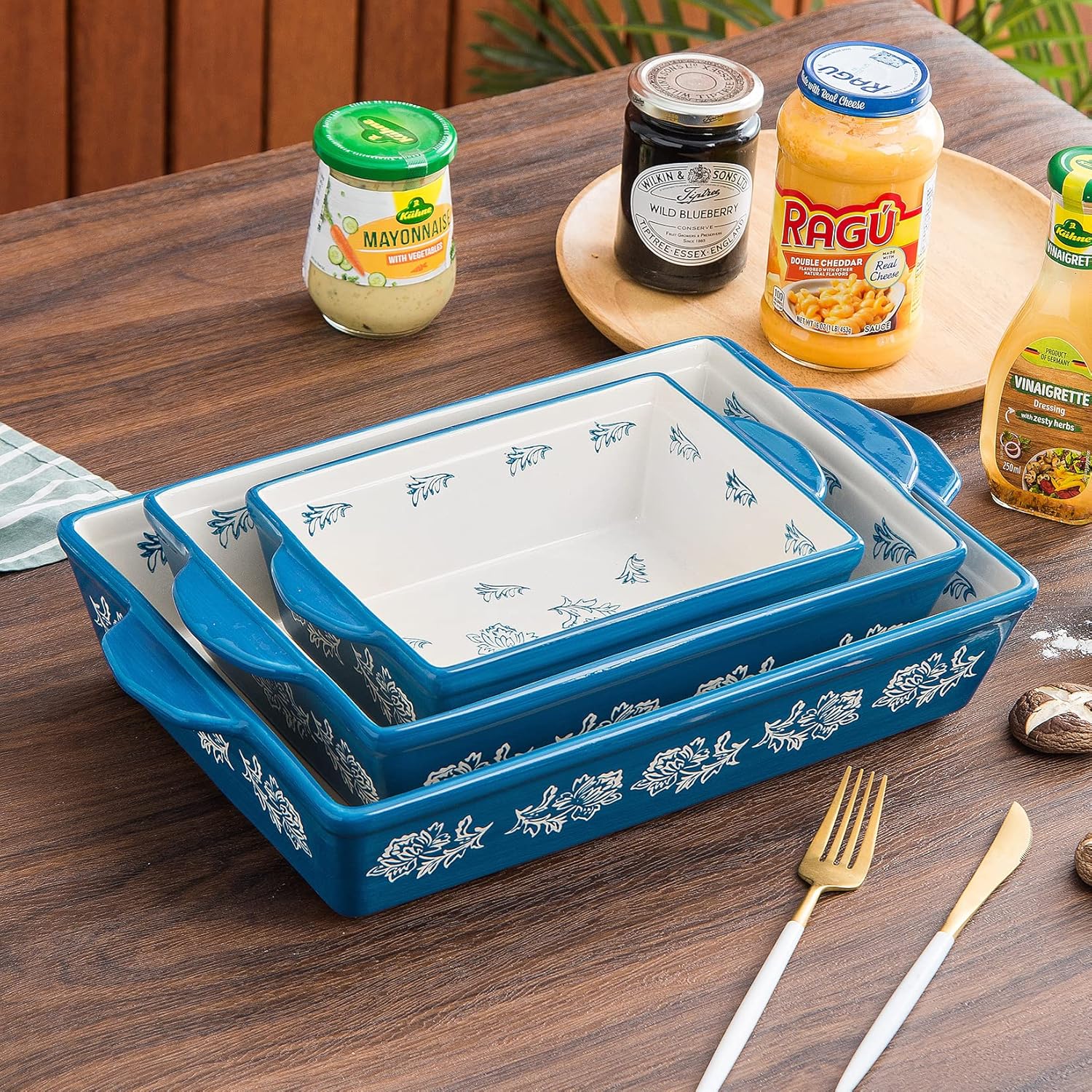 Wisenvoy Ceramic Baking Dish Set - 3-Piece Lasagna & Casserole Bakeware | Durable & Stylish Design