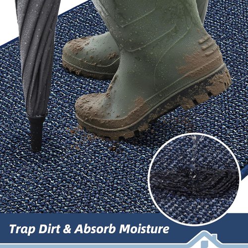 BEQHAUSE Dirt Trapper Door Mat - Non-Slip, Washable, Dirt Resistant | 20" x 32", Blue Entryway Mat