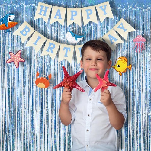 Blue Tinsel Curtain Streamers by [Brand Name] - Foil Fringe Party Backdrop for Engagement & Birthdays | 2 Pack 3.3x8.3ft