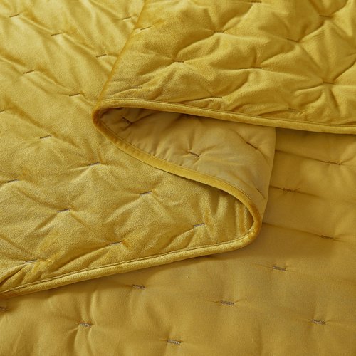Lush Decor - Quilt Set, 3-Piece Cozy Velvet Bedding with Matching Shams, Embroidered Stitch Design (Haven Mineral Yellow, Full/Queen)
