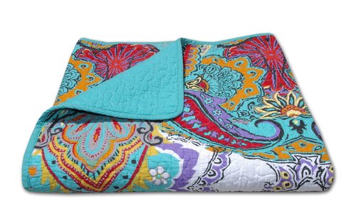 Greenland Home Nirvana 100% Cotton Quilted Throw Blanket, Teal