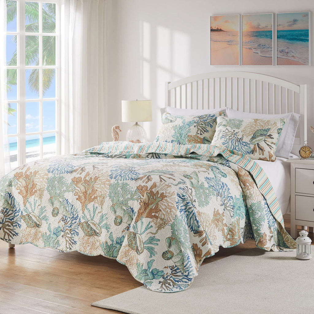Barefoot Bungalow Atlantis Coastal Quilt Set, 3-Piece King/Cal King, Jade