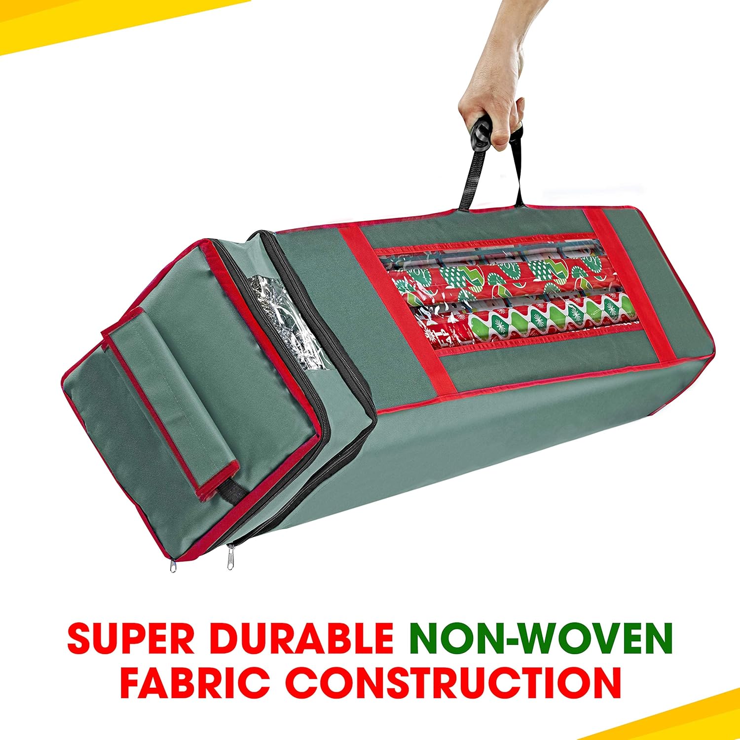 ProPik Christmas Wrapping Paper Storage Organizer Bag - Heavy Duty with Pocket & Clear Window | 47" x 10" x 10" (Green)