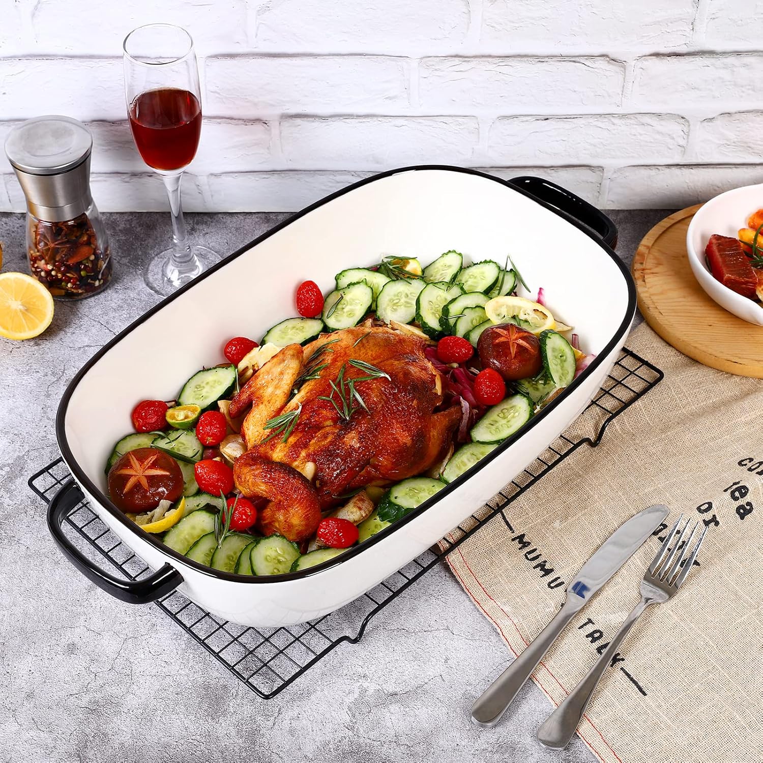 Regine Switzerland 6 Quart Rectangular Baking Dish - Durable Ceramic Casserole Pan | 16x11 Inches, White