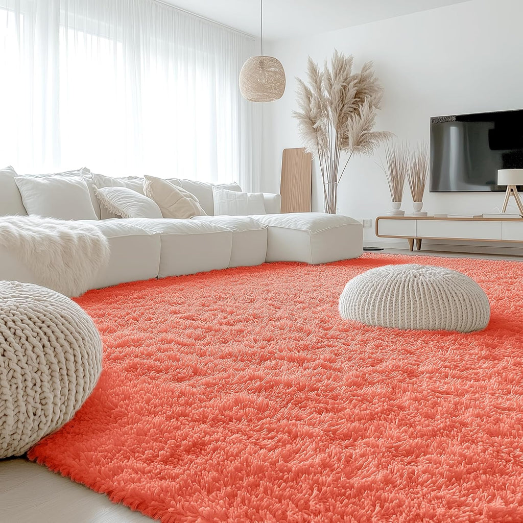 OLANLY Large Area Rug - Soft Fluffy Shaggy Carpet for Living Room & Bedroom | 9x12 Coral Red