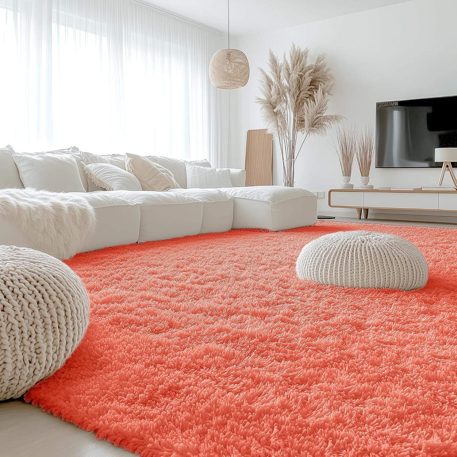 OLANLY Large Area Rug - Soft Fluffy Shaggy Carpet for Living Room & Bedroom | 9x12 Coral Red