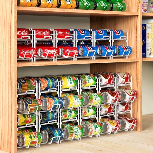 Simple Houseware Soda Can Organizer Stackable Rack Dispenser for Pantry/Refrigerator, White, 4 Pack