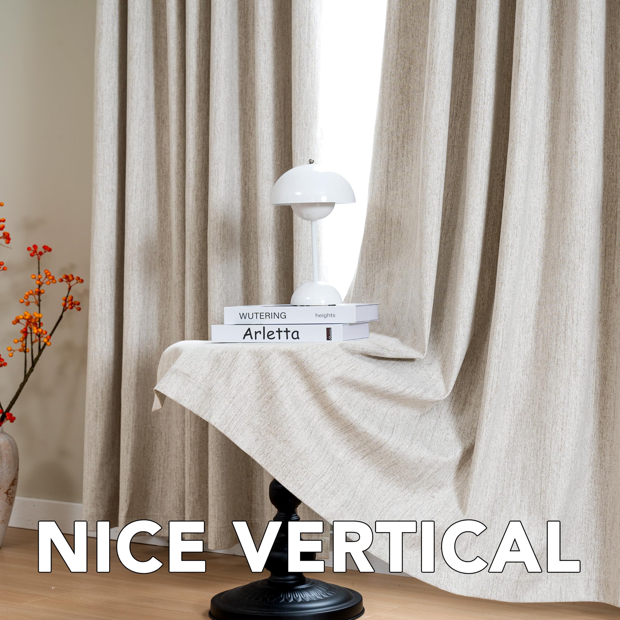H.VERSAILTEX Pinch Pleated Full Blackout Curtains Linen Blended Chenille Blackout Curtains 84 inch Length 2 Panels Bedroom Thermal Insulated Farmhouse Neutral Track Drapes with Hooks, Heather Natural