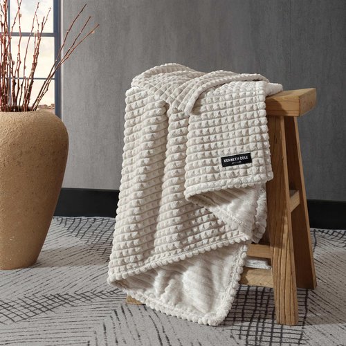 Kenneth Cole - Throw Blanket, Textured Jacquard Plush Bedding, Super Soft Home Decor, Oeko-Tex Certified (Textured Solid Beige, 50" x 60")