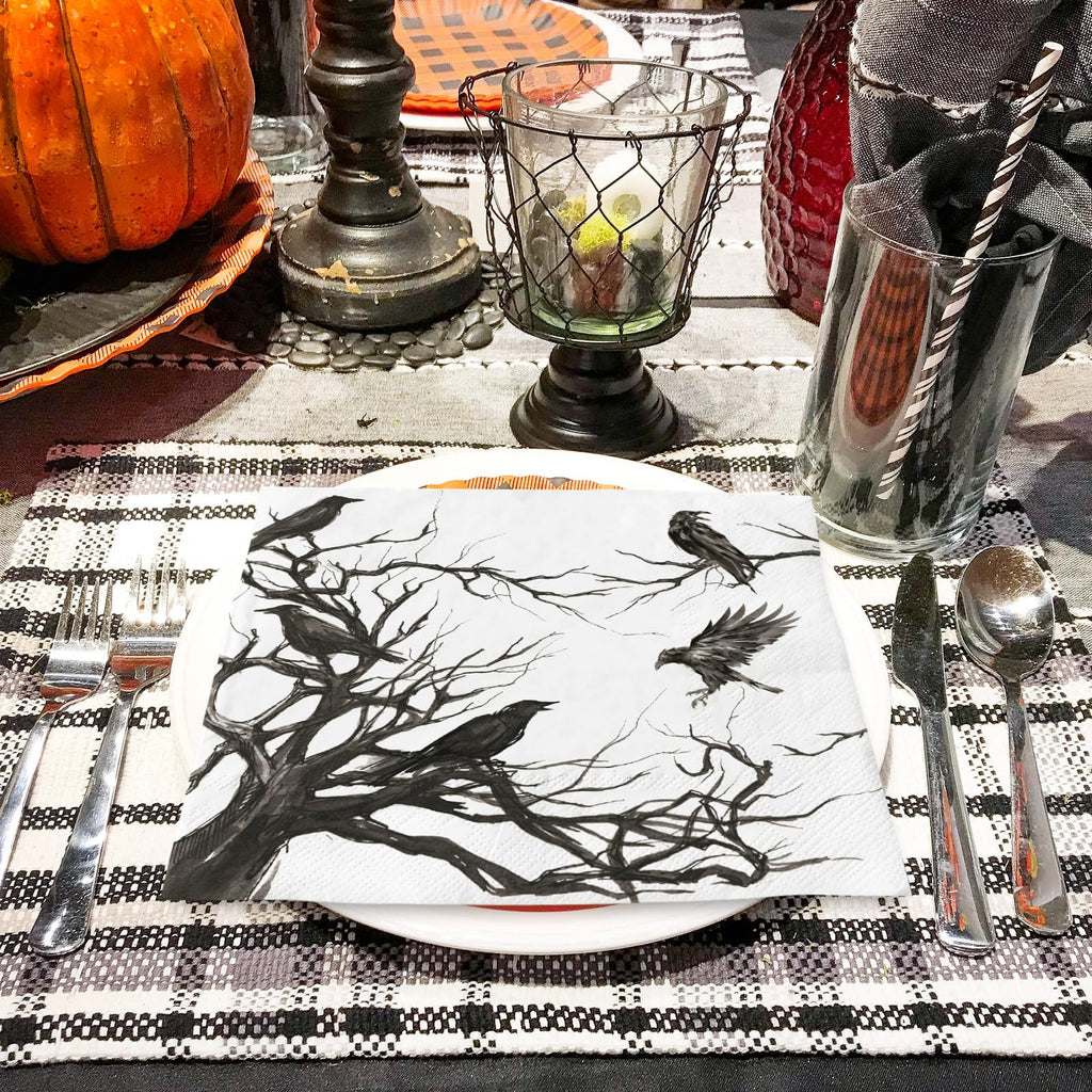 Generic 50Pcs Halloween Paper Napkins Disposable Silhouette Tree Crows Luncheon Napkins Black Dinner Hand Napkins for Party Supplies Table Decor, 6.5 x 6.5 inch