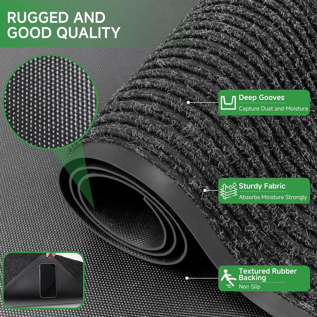 100pointONE Front Door Mat, Heavy Duty Indoor Outdoor Doormat for Entryway, 48" x 36" Low Profile Outdoor Mats for Home Entrance, Stain and Fade Resistant Welcome Mat for High Traffic Area, Black