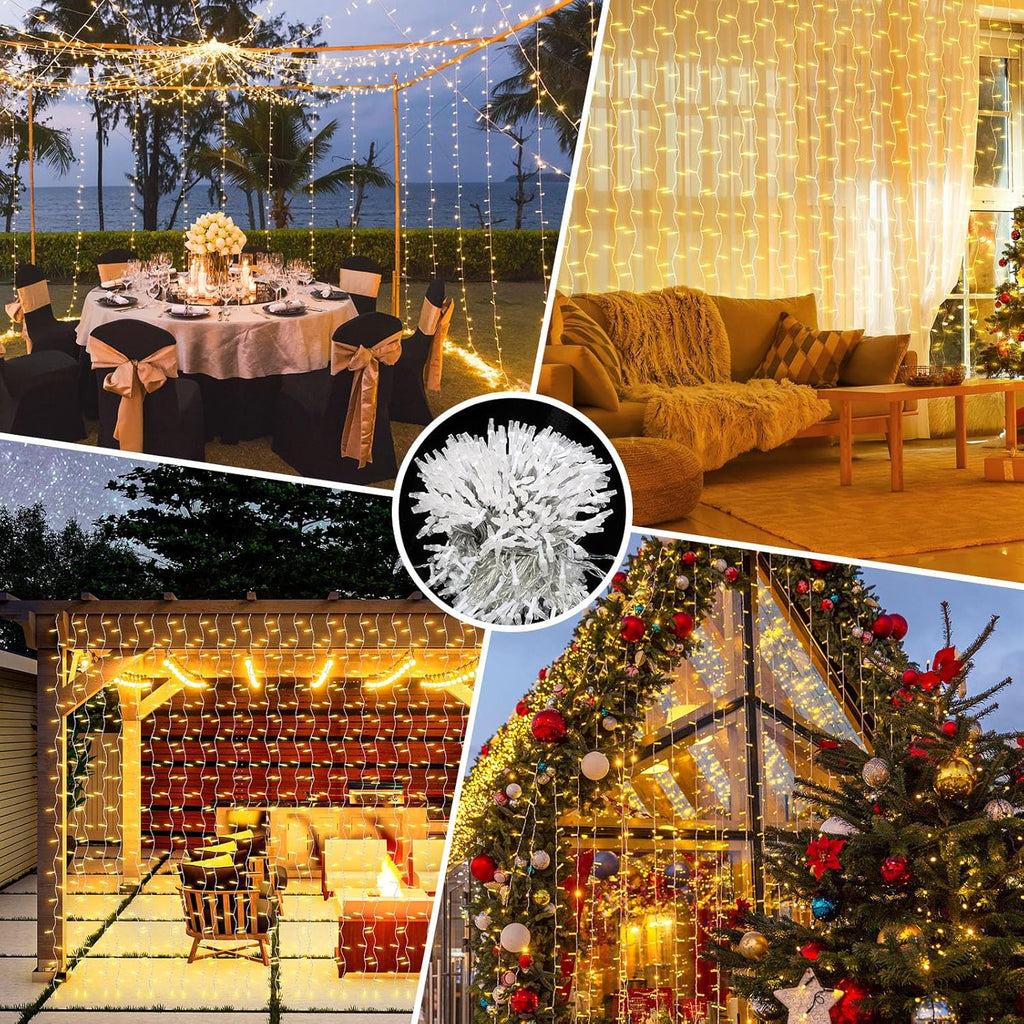 THKFUL Fairy Curtain Lights - 20 x 6.6FT 408LED Warm White String Lights | Waterproof Remote for Bedroom & Garden