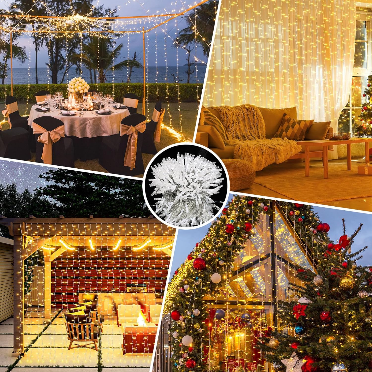 THKFUL Fairy Curtain Lights - 20 x 6.6FT 408LED Warm White String Lights | Waterproof Remote for Bedroom & Garden