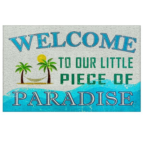 Supwhd Beach Door Mat, Coastal Beach Welcome Mat, Beach Decor for Room House, Nautical Door Mat, Coastal Bathroom Kitchen Decor, Welcome to Our Little Piece of Paradise 17x30 in