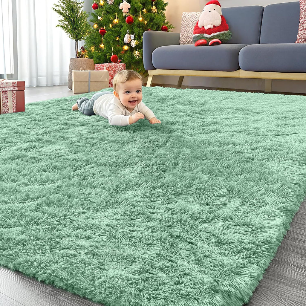 OLANLY Large Area Rug - Soft Fluffy Shaggy Carpet for Living Room & Bedroom | Mint Green 6x9 ft
