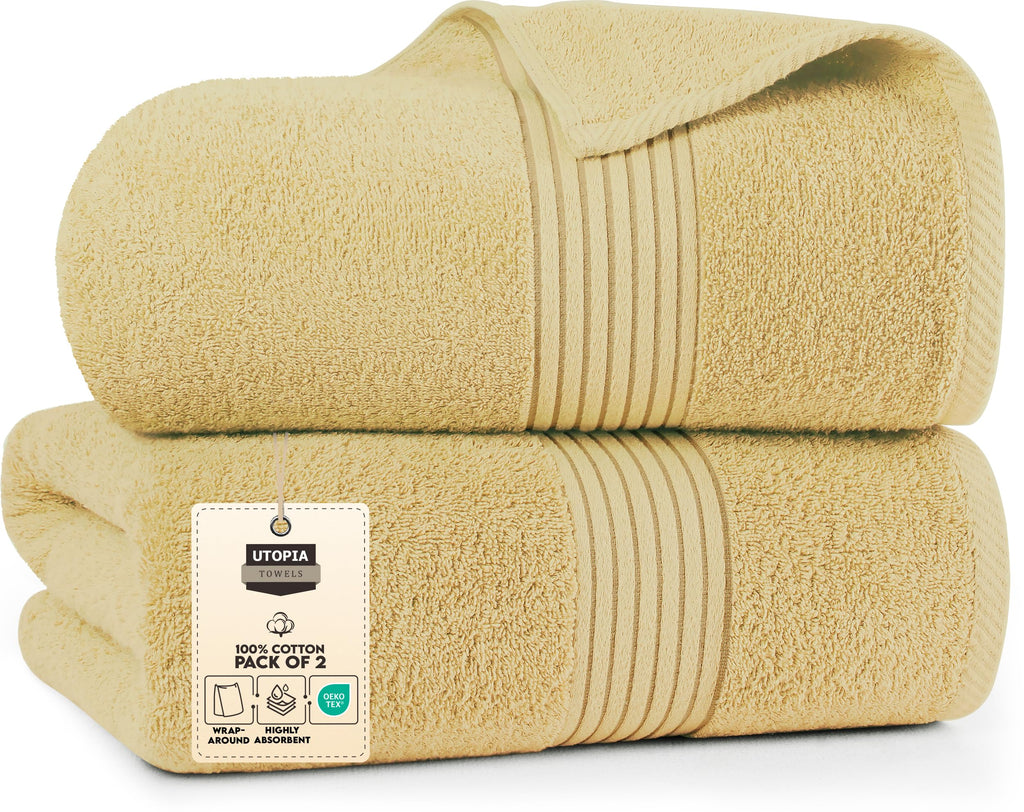 Utopia Towels Bath Sheets 35x70 inches 100% Cotton Soft and Absorbent 2 Pack Beige