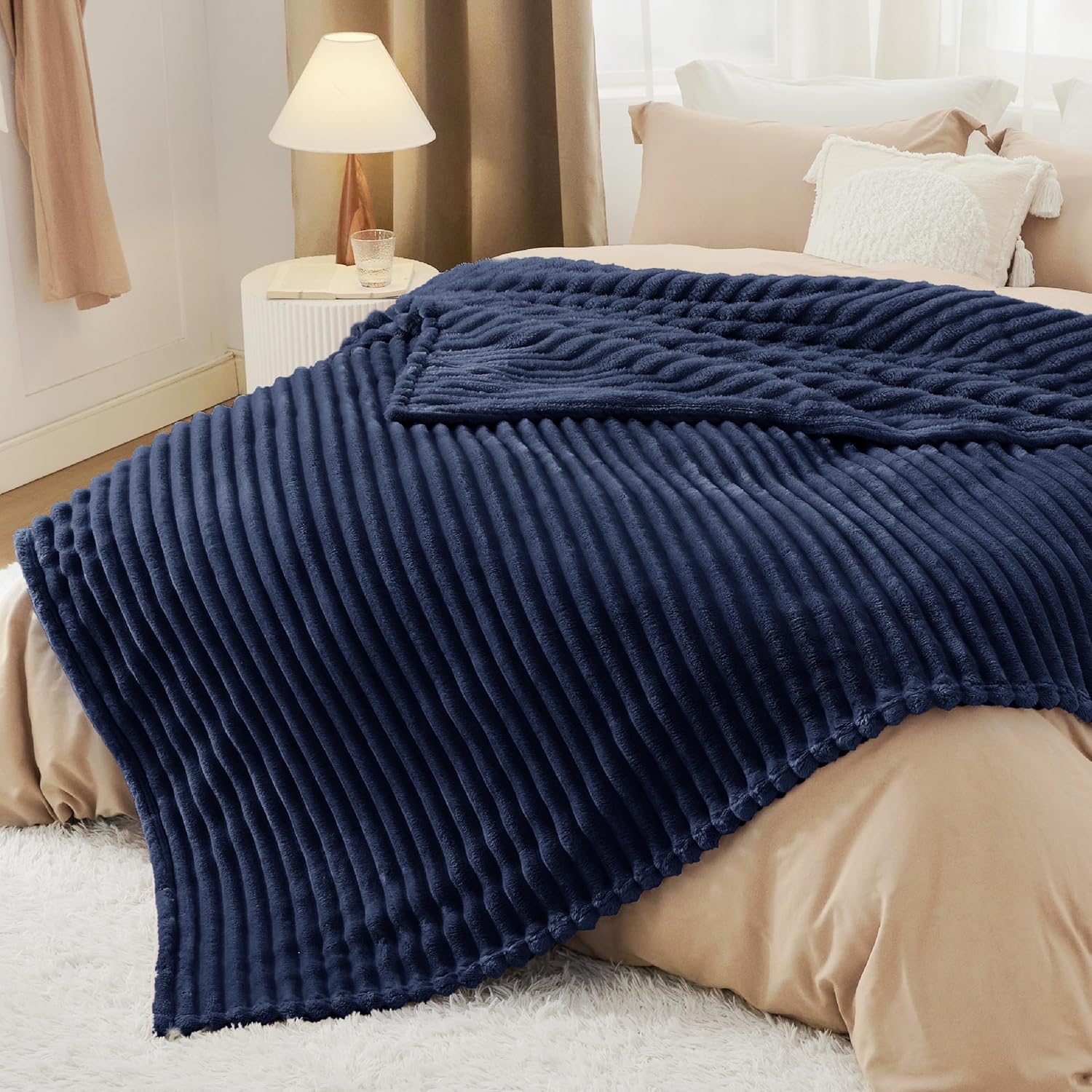 Bedsure GentleSoft Navy Blue Blanket - Cozy California King Size Throw, 102x96 Inches, Perfect Birthday Gift for Women