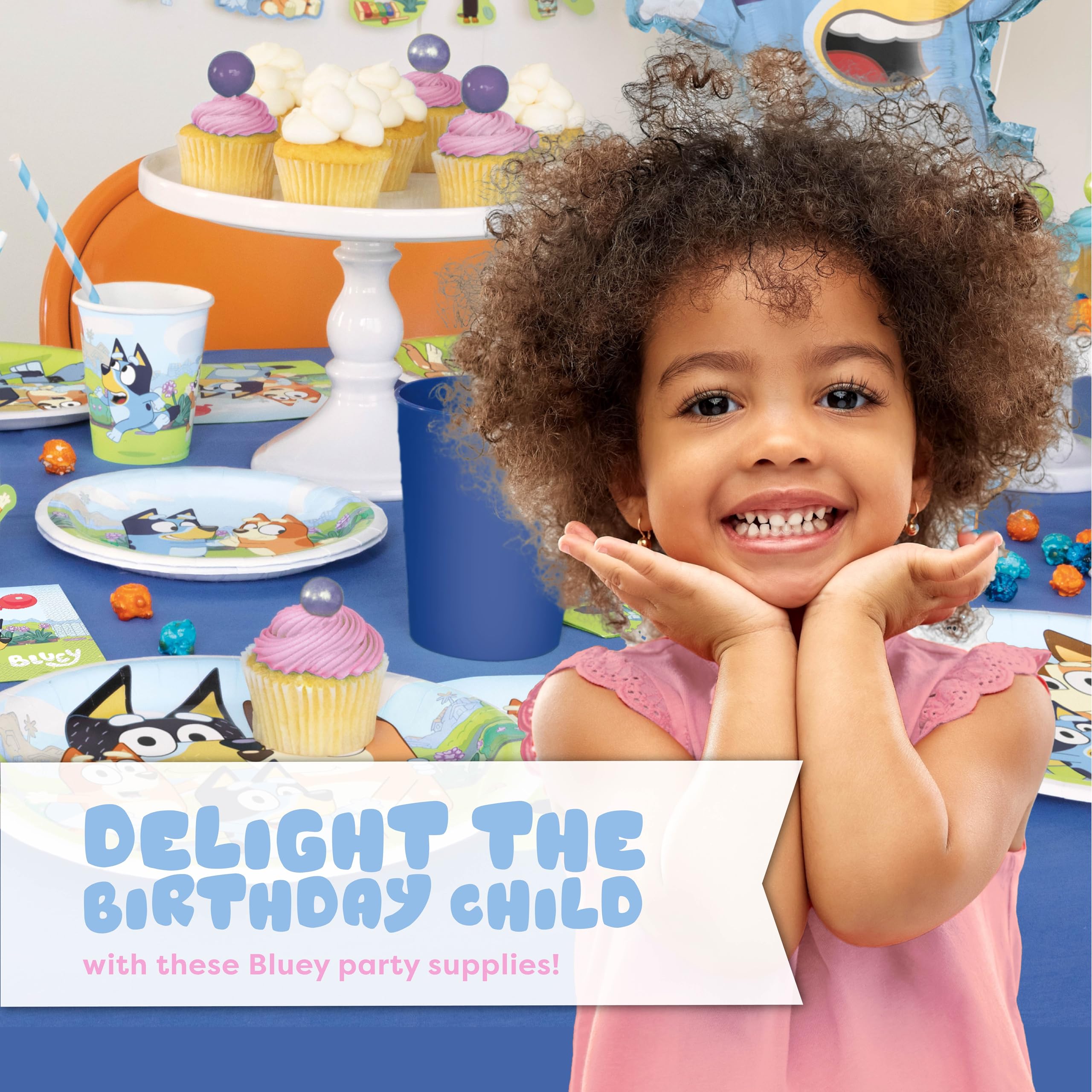 Bluey Birthday Decorations Girl Party Supplies for 16 - Bluey Party Decorations with Banner, Tablecloth, Balloons, Plates, Napkins, Forks, Sticker - Officially Licensed