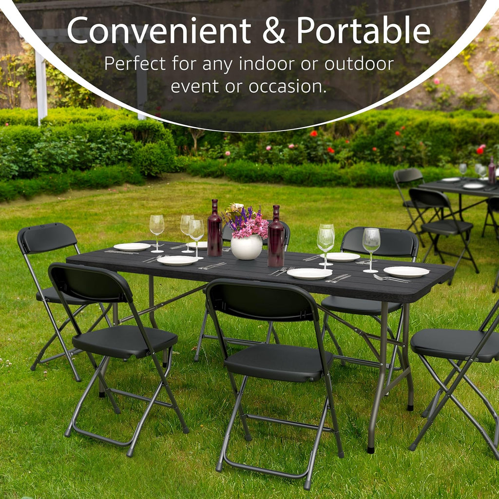 6FT Heavy Duty Folding Table by [Brand Name] - Portable with Built-In Handle & Steel Legs | Ideal for Events, Picnics, and Camping