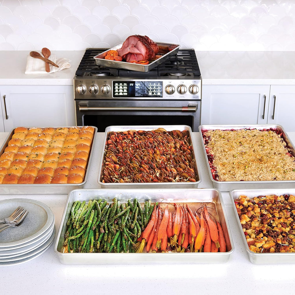 Nordic Ware Extra Large Baking Pan - High-Sided, Natural Aluminum, 21.1 x 15 x 2 Inches | Reinforced Steel Rim