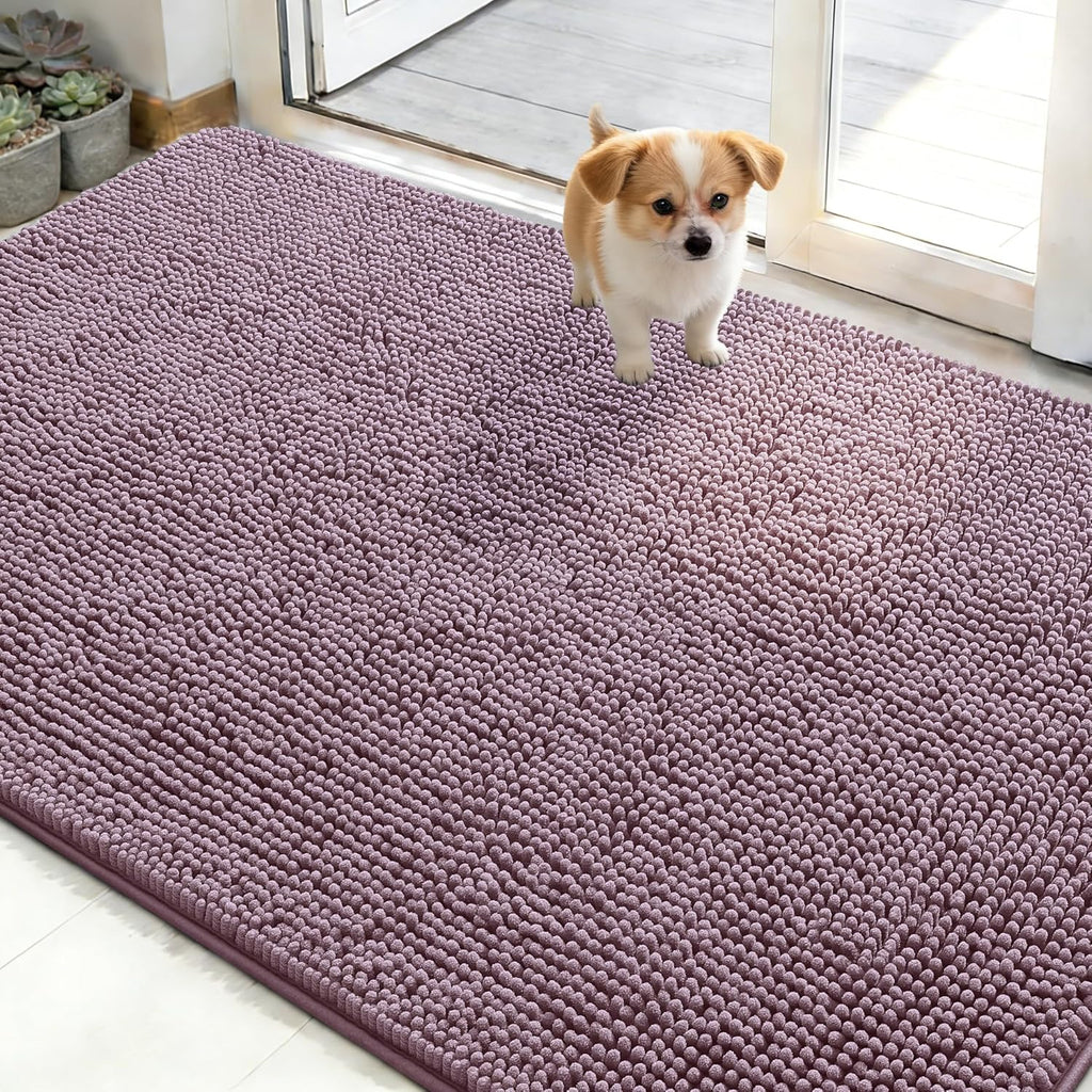 OLANLY Dog Door Mat - Absorbent Non-Slip Washable Doormat for Muddy Paws | 48x30 Deep Plum
