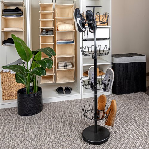 Household Essentials 4-Tier Shoe Storage Tree, Matte Black