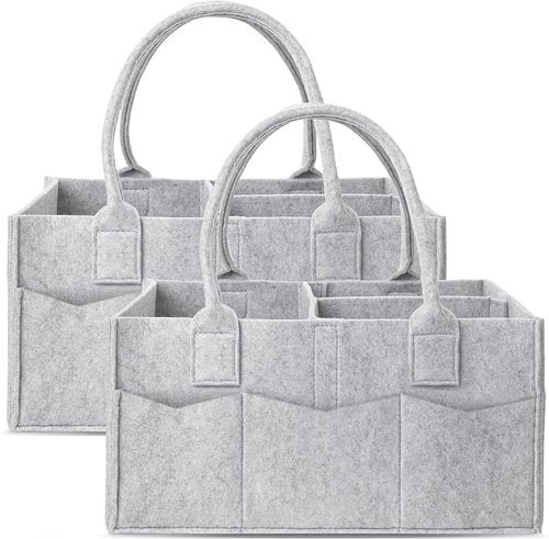 Cute Castle Diaper Caddy Organizer - Portable Nursery Storage Bin with Handle for Boys & Girls - Grey