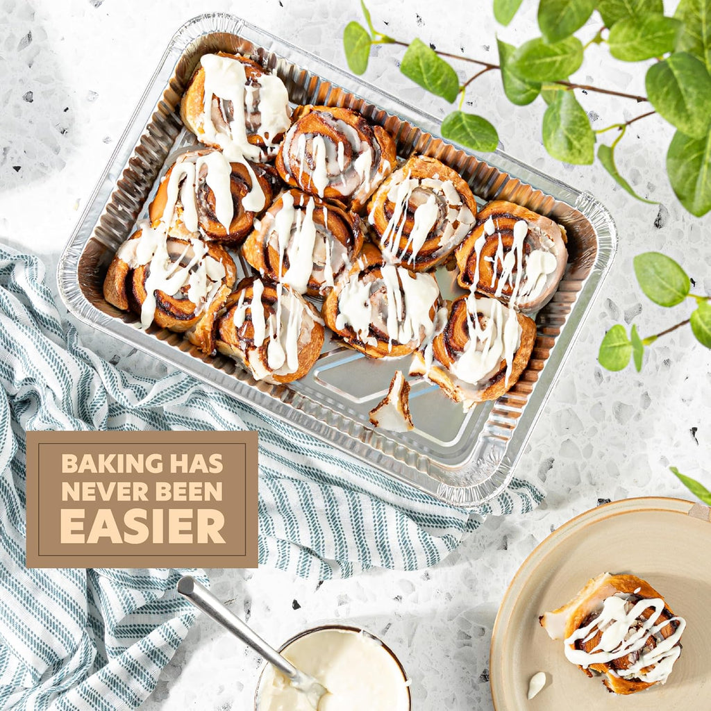 Plasticpro 12.5'' x 9'' Heavy-Duty Aluminum Pans - 10 Pack Disposable Foil Pans with Covers