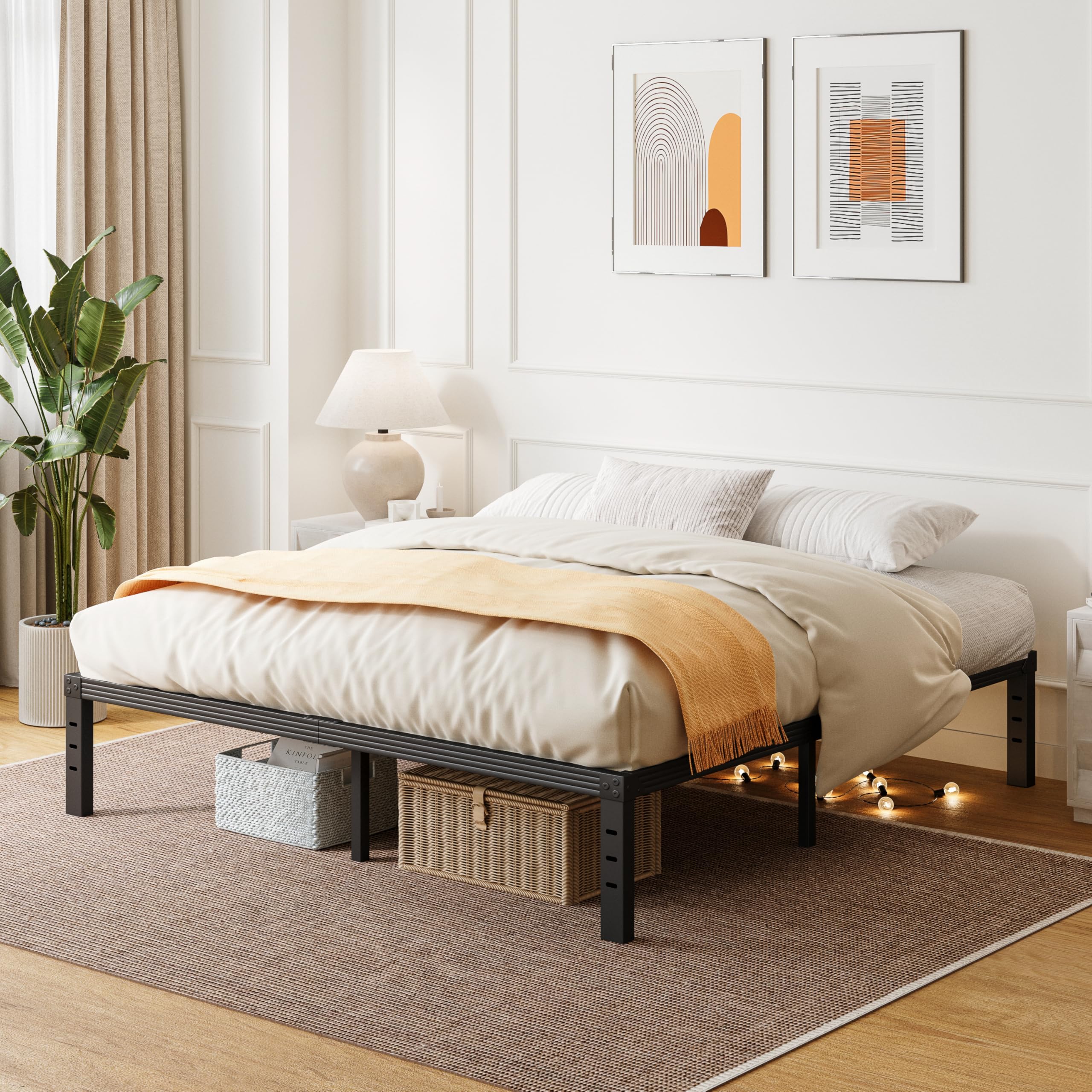 ZIYOO King Bed Frames, 12 Inches Platform Bed Frame, 3500lbs Heavy Duty Steel Slat, Non-Slip Design, No Box Spring Needed, Easy Assembly, Quiet Noise Free, Under Bed Storage Space, Black