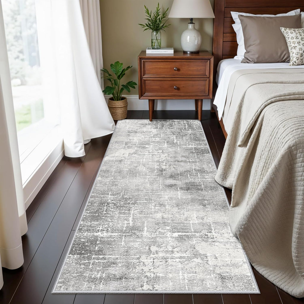 Regine Switzerland Washable 2x5 Hallway Runner Rug - Soft, Water-Resistant Indoor Carpet in Light Grey