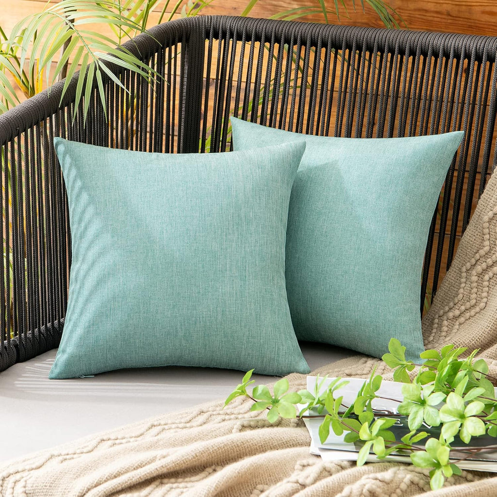 MIULEE Decorative Outdoor Throw Pillow Covers - Waterproof Faux Linen Cushion Cases | 12x12 Inch Teal, Pack of 2