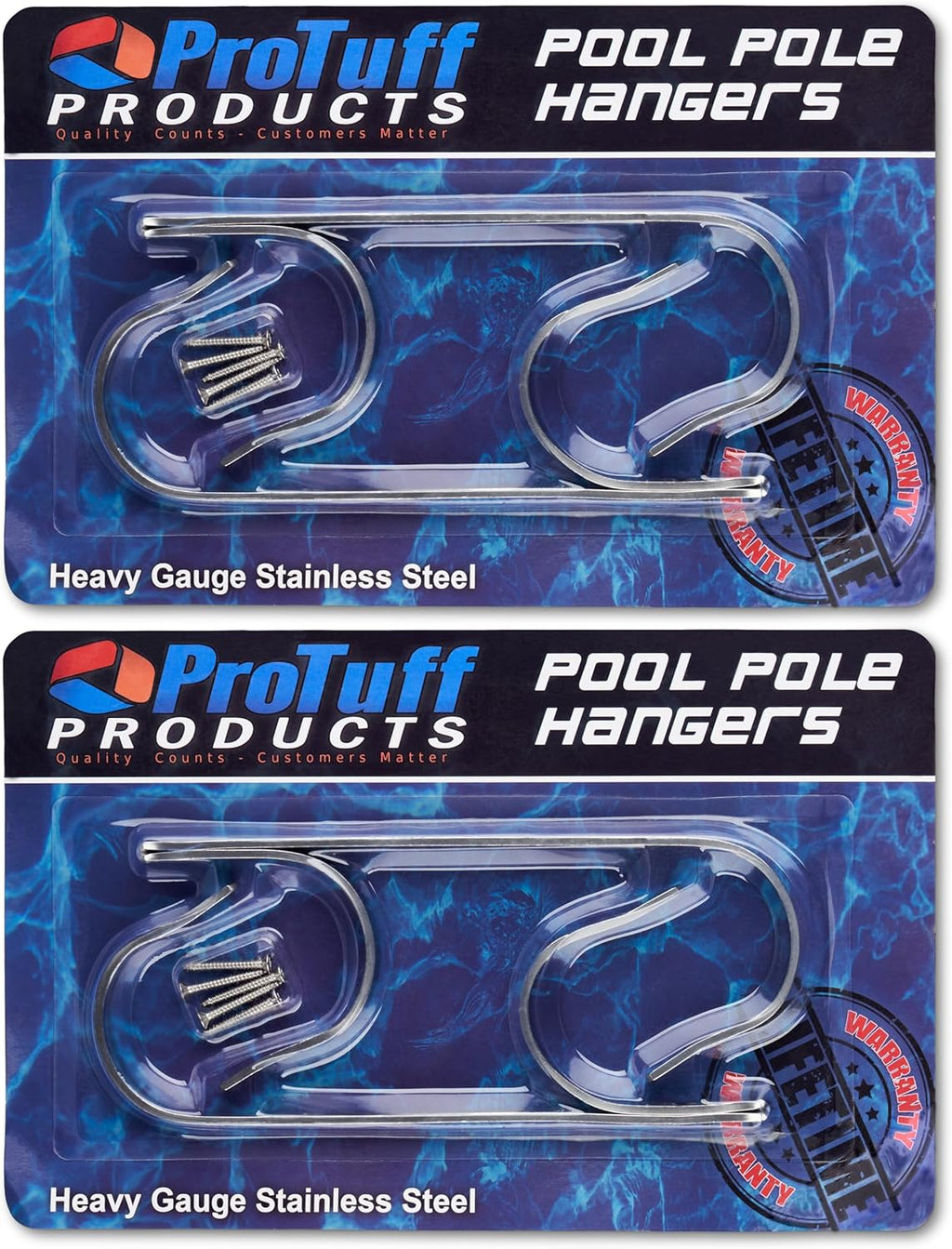 ProTuff Pool Pole Hanger Set - 2 Pack of Rust-Proof, UV-Resistant Stainless Steel Hooks - Easy Install for Fences, Walls & Decks