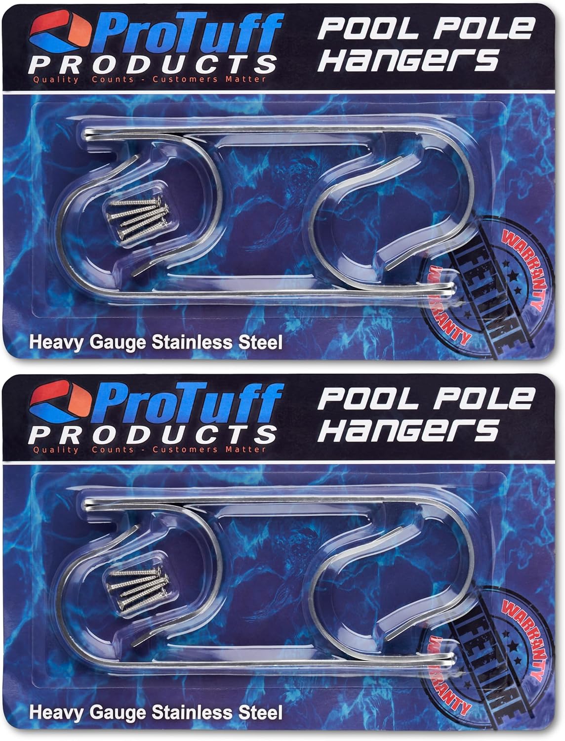ProTuff Pool Pole Hanger Set - 2 Pack of Rust-Proof, UV-Resistant Stainless Steel Hooks - Easy Install for Fences, Walls & Decks
