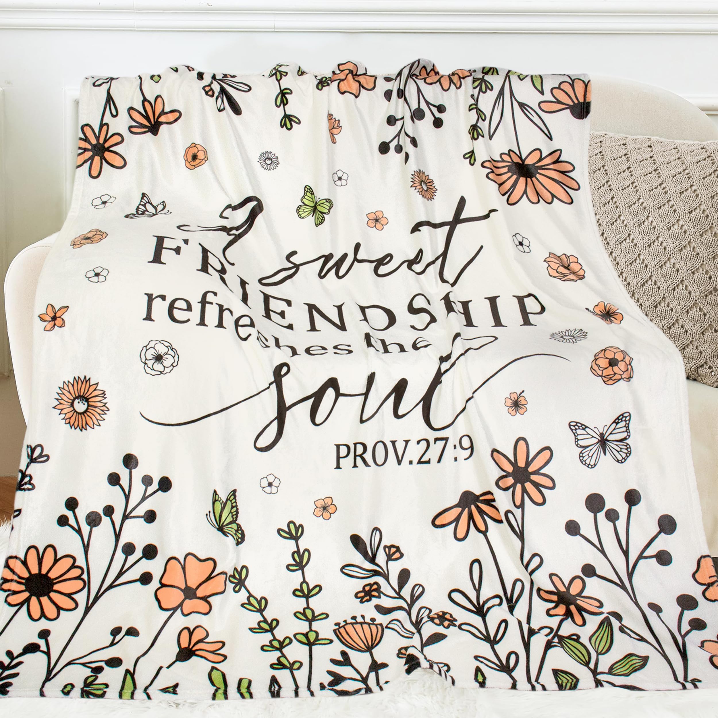 FTEFueie Friendship Gifts for Women Friends, Christian Birthday Religious Gifts for Women Friendship, Inspirational Spiritual Gift for Best Friend, Scripture Floral Blanket with Bible Verse 50" X 60"